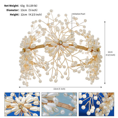 retro oval rhinestone inlay pearl crown