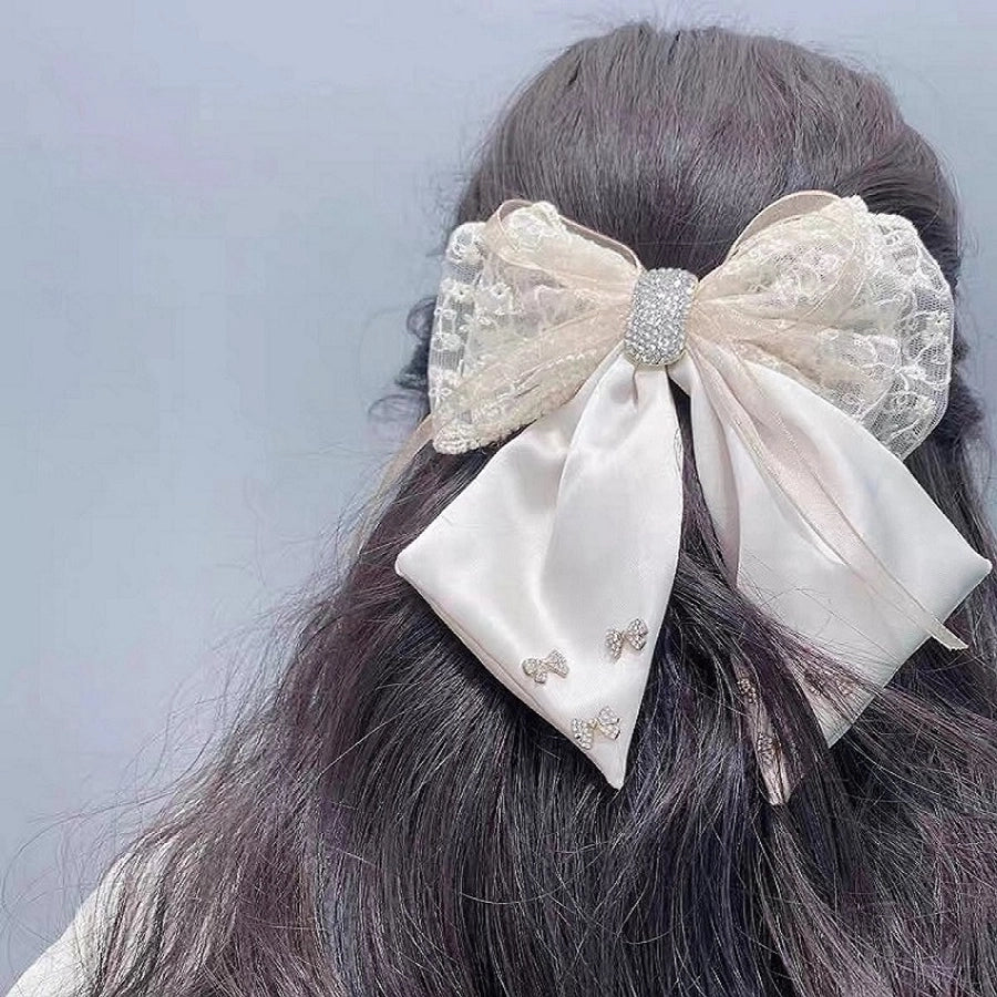 Women's Simple Style Classic Style Bow Knot satin Gauze Inlay Rhinestones hair buckle
