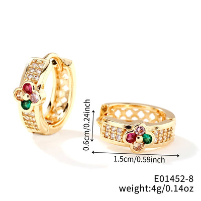 1 Pair Elegant Simple Style Shiny Geometric Four Leaf Clover Inlay Copper Zircon K Gold Plated Rhodium Plated Earrings