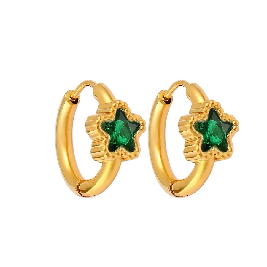 1 Pair Simple Style Commute Pentagram 304 Stainless Steel 316 Stainless Steel  Rhinestones 18K Gold Plated Earrings