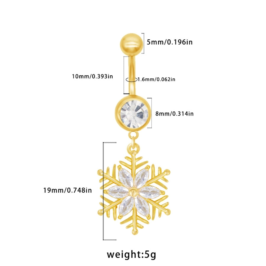 1 Piece Belly Rings Sexy Classic Style Snowflake 316 Stainless Steel  Alloy Plating Rhinestones Glass 18K Gold Plated White Gold Plated
