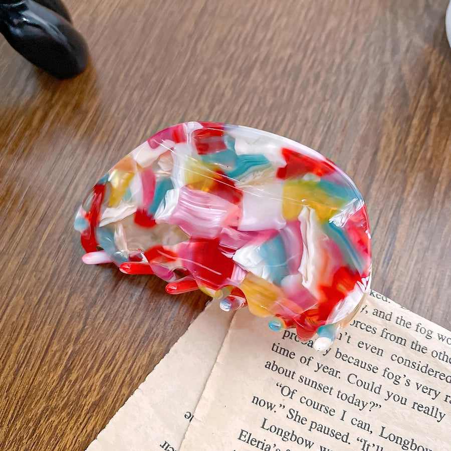 cute color block acetic acid sheets printing hair claws