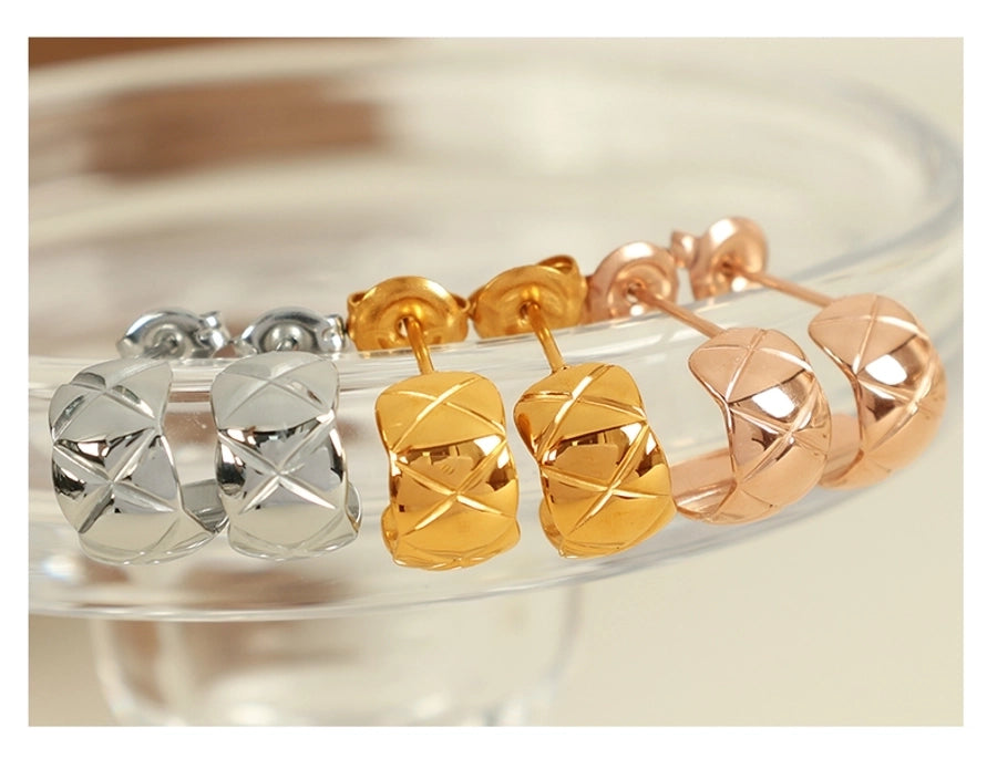 1 Pair IG Style Elegant Commute C Shape Argyle Polishing Plating 304 Stainless Steel 18K Gold Plated Ear Studs