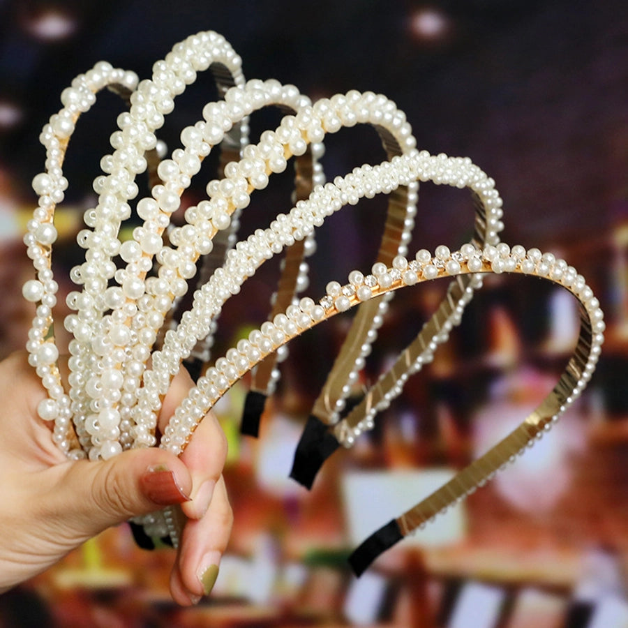 women's fashion waves alloy inlay artificial pearls headwear