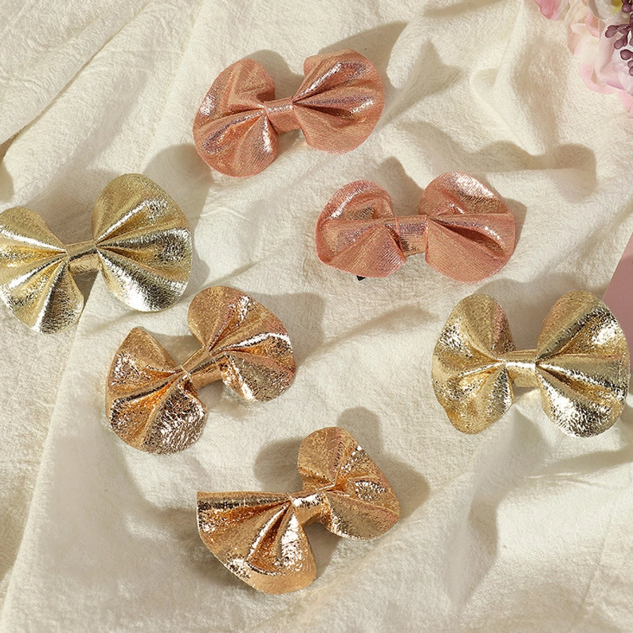 children's shiny leather bow hairpin