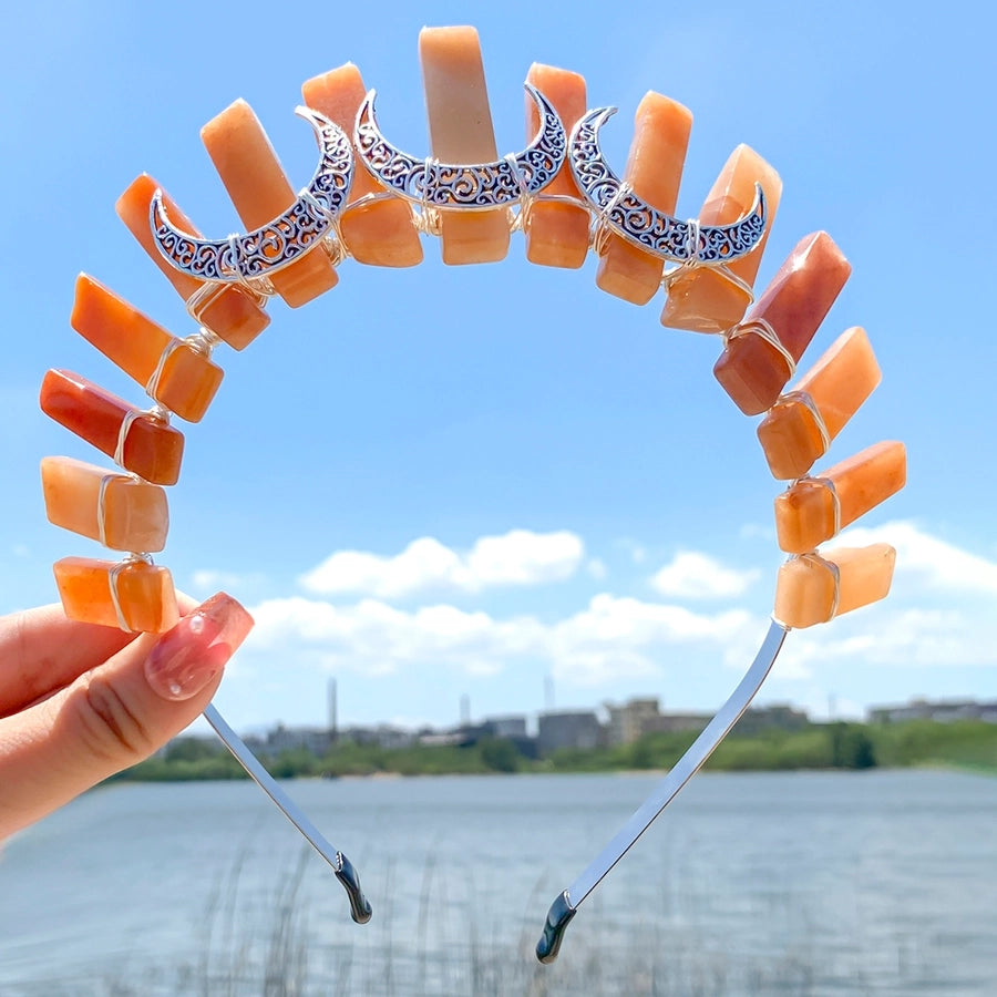 Women's Queen Bridal Classic Style Moon Alloy Knitting Inlay Natural Stone Hair Band