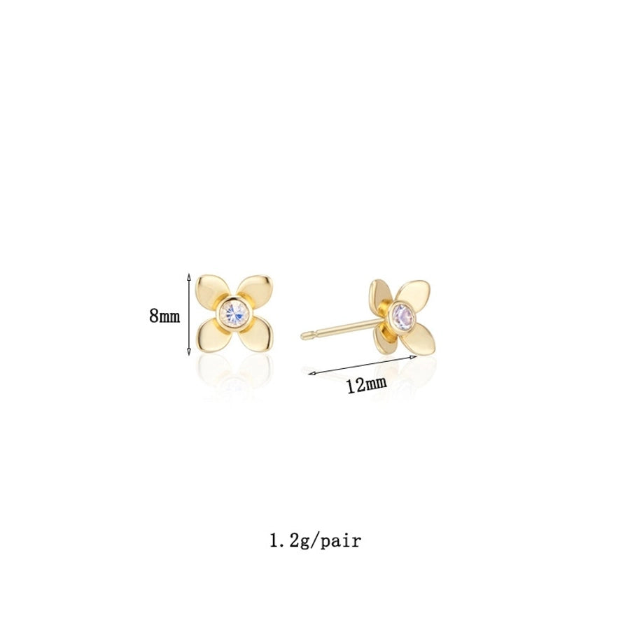 1 Pair Elegant Simple Style Geometric Flower Copper Zircon 24K Gold Plated Ear Studs