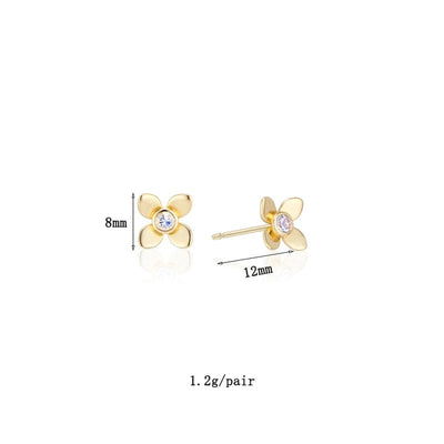 1 Pair Elegant Simple Style Geometric Flower Copper Zircon 24K Gold Plated Ear Studs