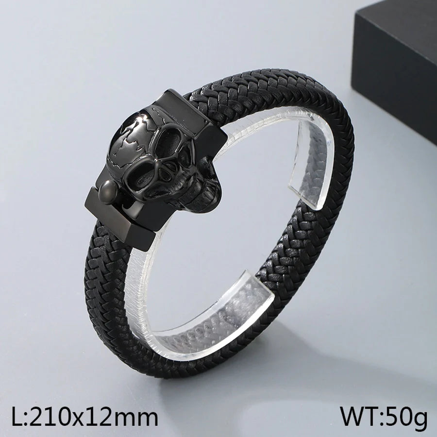 Business Lion's head Wolf Head Skull 304 Stainless Steel Leather 18K Gold Plated Men's Bracelets