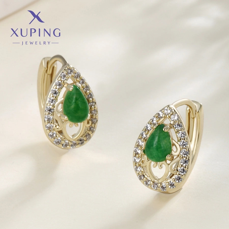 1 Pair Elegant Retro Geometric Plating Copper Artificial Gemstones 18K Gold Plated Earrings