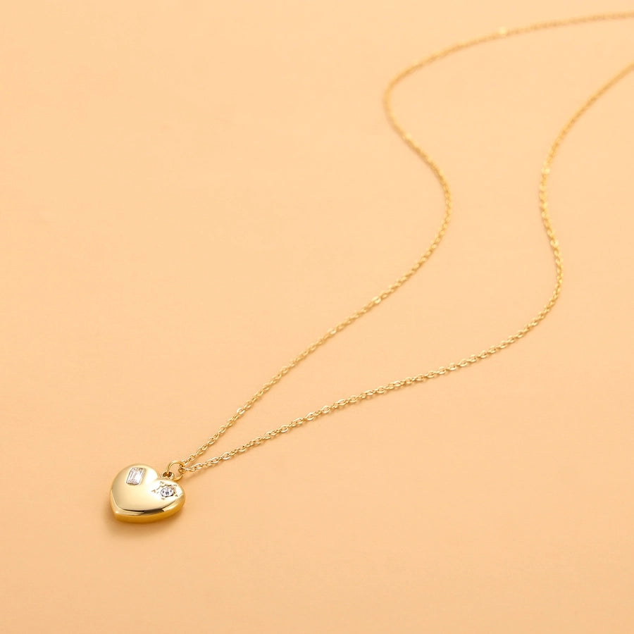 Jewelry Simple Style Heart Shape 304 Stainless Steel Zircon 18K Gold Plated Pendant Necklace
