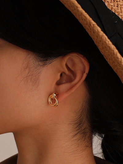 1 Pair Simple Style Double Ring Copper 18K Gold Plated Drop Earrings