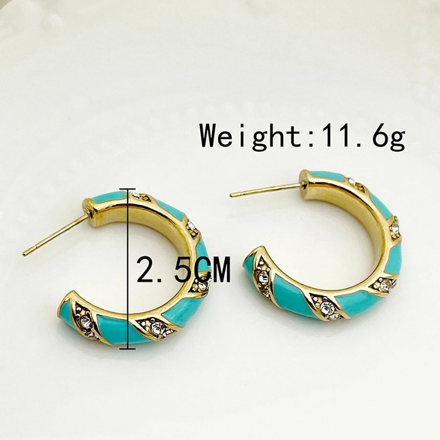 1 Pair Elegant Cute Artistic C Shape Pentagram Flower Enamel Inlay 304 Stainless Steel Zircon 14K Gold Plated Ear Studs
