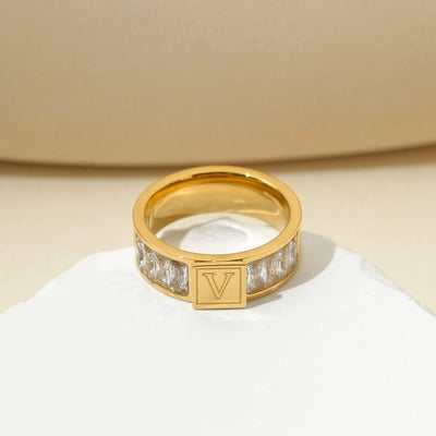 Jewelry Elegant Streetwear Letter 304 Stainless Steel Zircon 14K Gold Plated Polishing Plating Inlay Rings