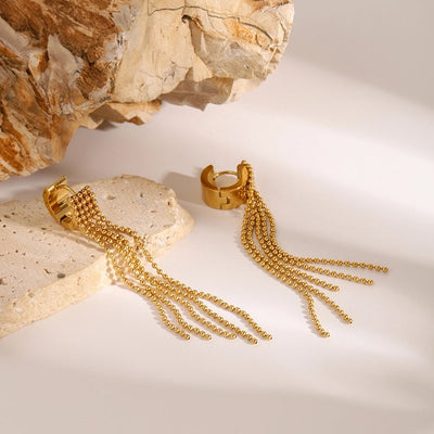 18K Gold Stainless Steel Bead Chain Tassel Earrings Earrings with Left and Right Sides