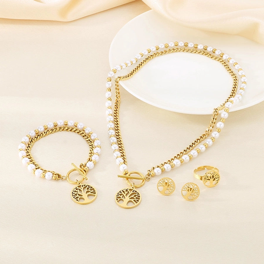 Fashion Retro Stainless Steel Double-Layer Stacked Three-Dimensional Love Pendant Four-Piece Set