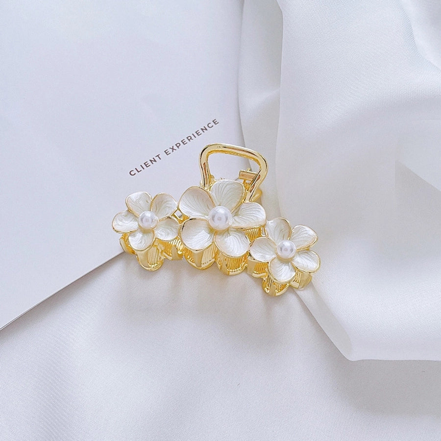 sweet flower imitation pearl alloy painting oil hair claws