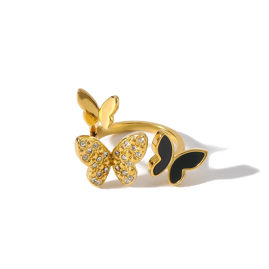 Jewelry IG Style Simple Style Butterfly 304 Stainless Steel Zircon 18K Gold Plated Inlay Open Rings