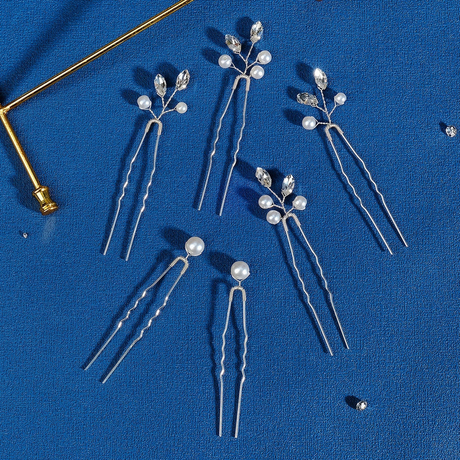 retro geometric alloy crystal pearl insert comb