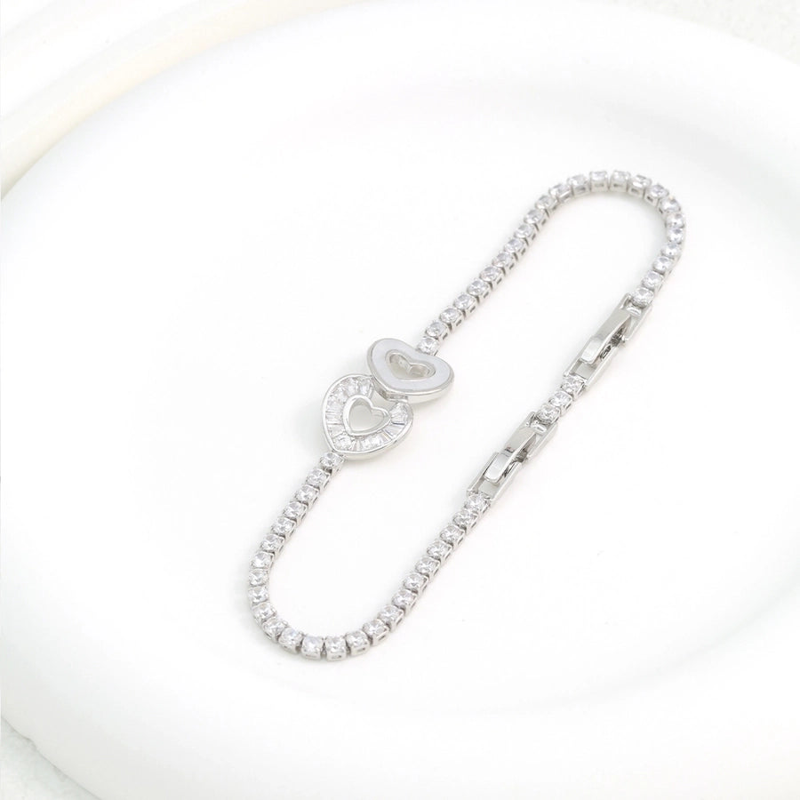 Copper 18K Gold Plated Inlay Heart Shape Zircon Bracelets