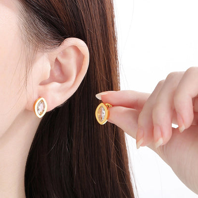 1 Pair Vintage Style Water Droplets Hollow Out Inlay 304 Stainless Steel Zircon 18K Gold Plated Ear Studs