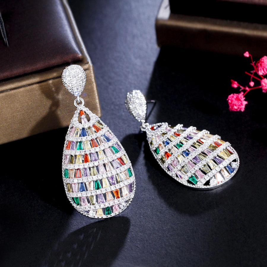 1 Pair Vacation Sweet Rainbow Plating Inlay Copper Zircon White Gold Plated Drop Earrings