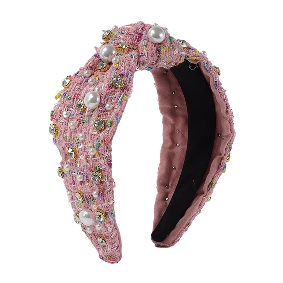 elegant color block imitation pearl cloth inlay pearl hair band