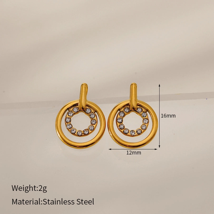 1 Pair Elegant Geometric 304 Stainless Steel Zircon Ear Studs