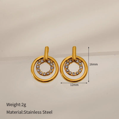 1 Pair Elegant Geometric 304 Stainless Steel Zircon Ear Studs