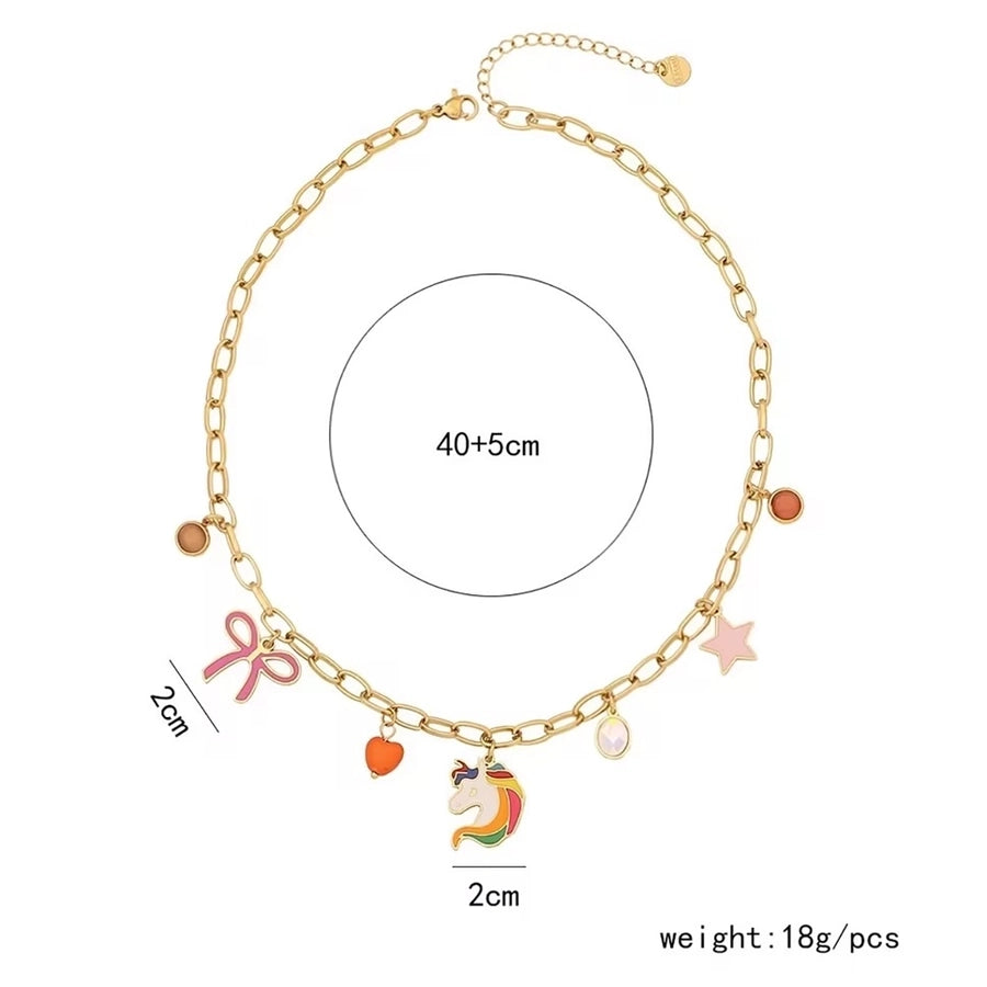 Jewelry Simple Style Classic Style Commute Rainbow Star Heart Shape 304 Stainless Steel Acrylic 18K Gold Plated Enamel Inlay Double Layer Necklaces