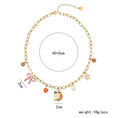 Jewelry Simple Style Classic Style Commute Rainbow Star Heart Shape 304 Stainless Steel Acrylic 18K Gold Plated Enamel Inlay Double Layer Necklaces