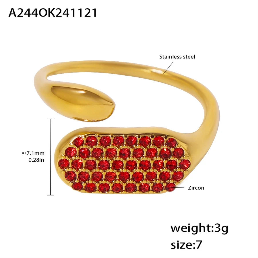 Jewelry Elegant Luxurious Geometric 304 Stainless Steel Zircon 18K Gold Plated Inlay Open Rings