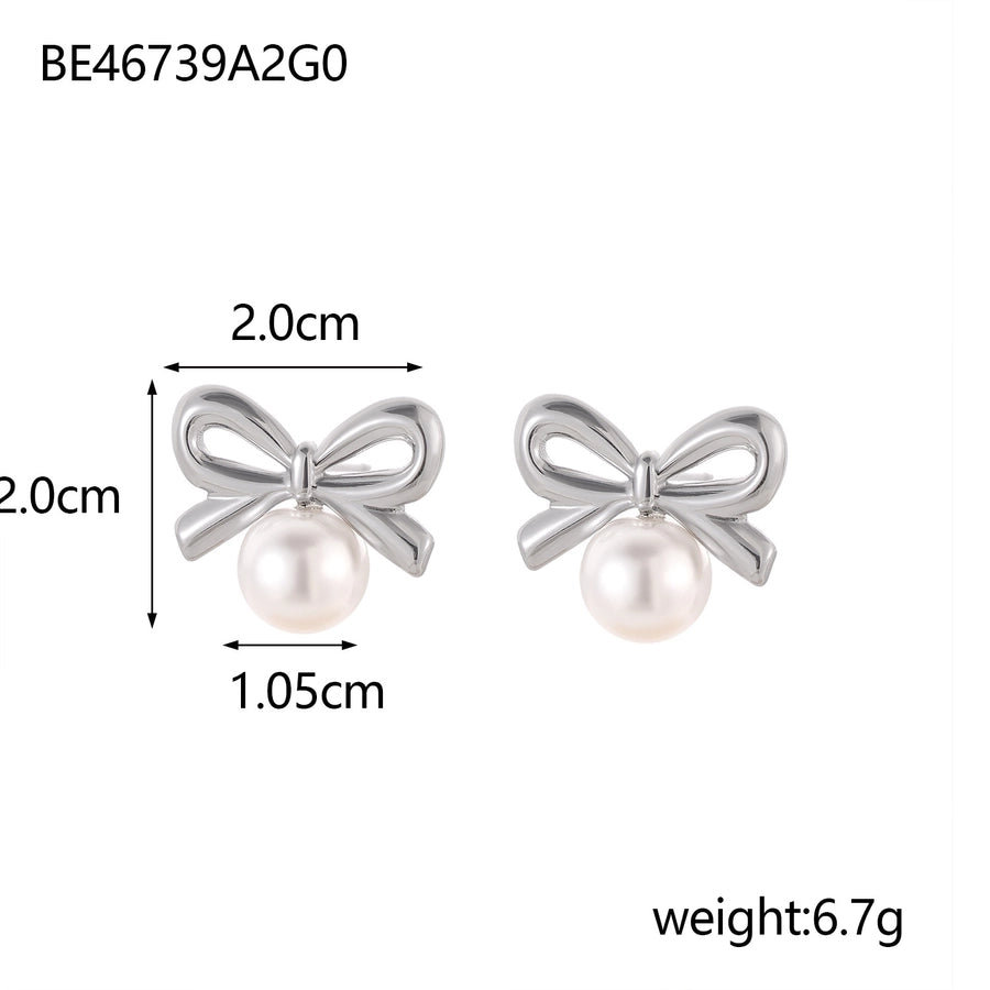 1 Pair Simple Style Bow Knot 304 Stainless Steel 18K Gold Plated Earrings
