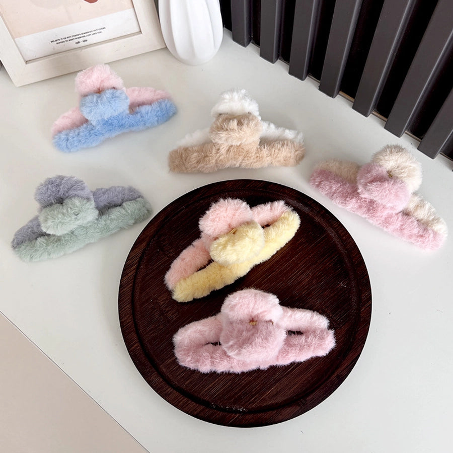 Women's IG Style Color Block Plush Hair Claws
