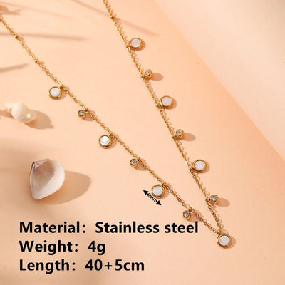 Jewelry Cute Sweet Round Titanium Steel Rhinestones Shell 18K Gold Plated Plating Inlay Pendant Necklace