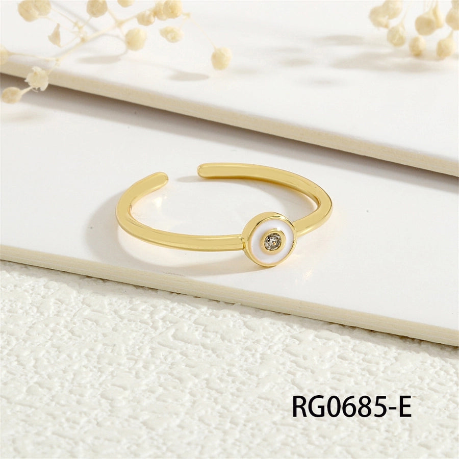 Copper Inlay Geometric Round Zircon Open Rings