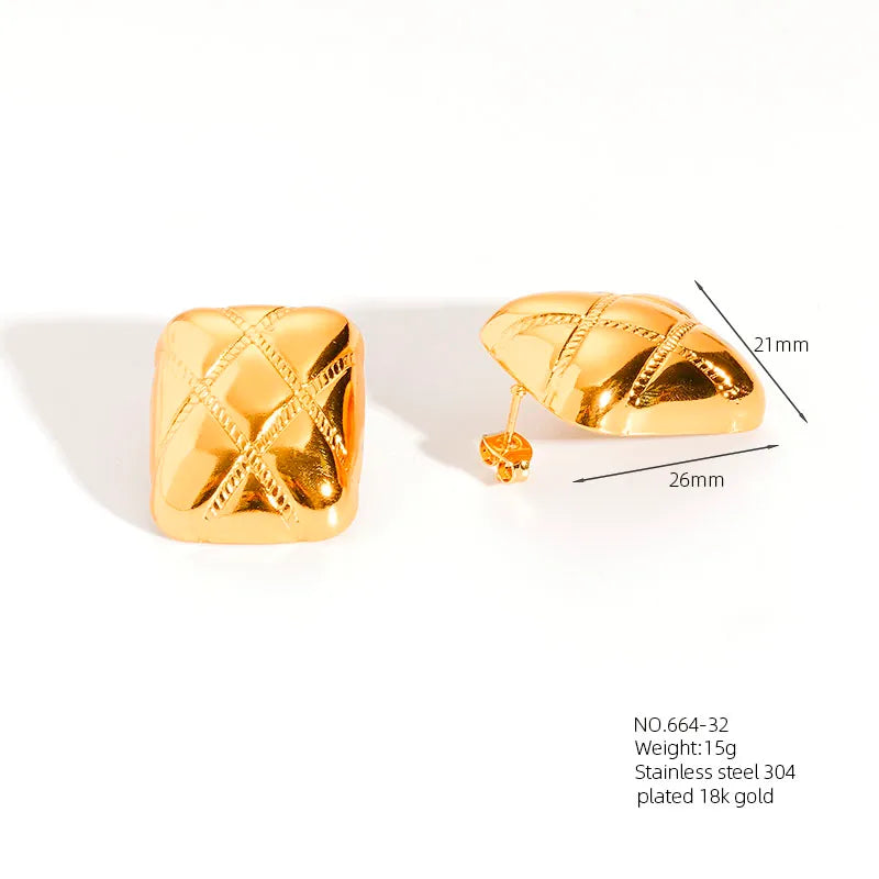 1 Pair Casual Simple Style Classic Style Geometric Square 304 Stainless Steel 18K Gold Plated Imitation Gold  Ear Studs