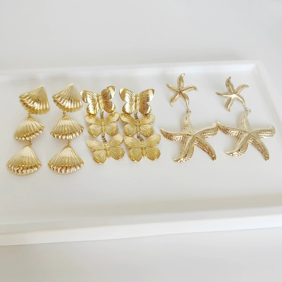 1 Pair Casual Modern Style Simple Style Starfish Butterfly Shell Plating 304 Stainless Steel 18K Gold Plated Drop Earrings