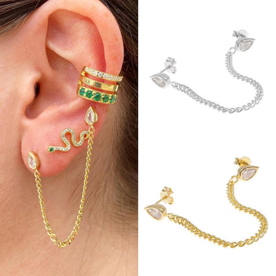 1 Pair IG Style Shiny Water Droplets Chain Inlay Copper Zircon Gold Plated Earrings