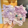 cute plaid flower bow knot cloth inlaid pearls hair tie 1 set