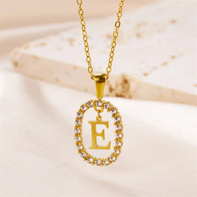 Jewelry Sweet Simple Style Artistic Letter 304 Stainless Steel Artificial Diamond Inlay Pendant Necklace