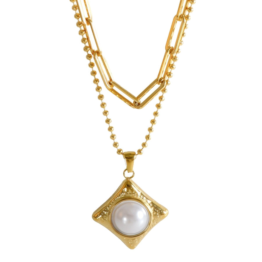 Jewelry IG Style Simple Style Commute Rhombus 304 Stainless Steel Pearl Inlay Rings Earrings Necklace