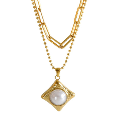 Jewelry IG Style Simple Style Commute Rhombus 304 Stainless Steel Pearl Inlay Rings Earrings Necklace