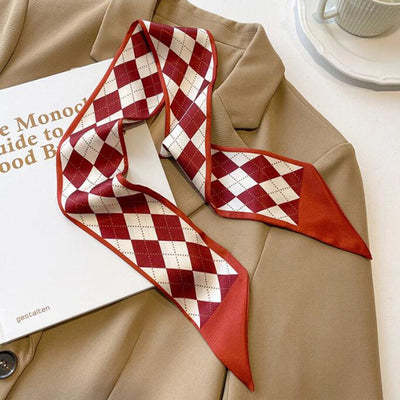 women's sweet letter plaid flower silk scarf printing hair band