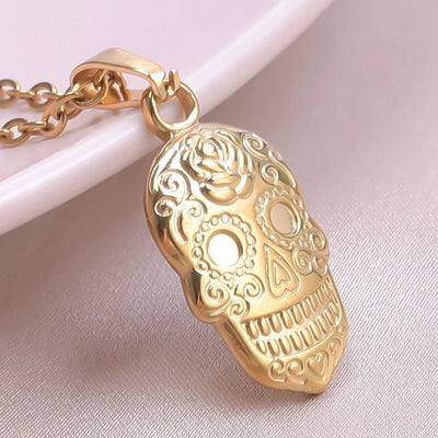 Jewelry Casual Hip-Hop Funny Skull 304 Stainless Steel 18K Gold Plated Plating Pendant Necklace