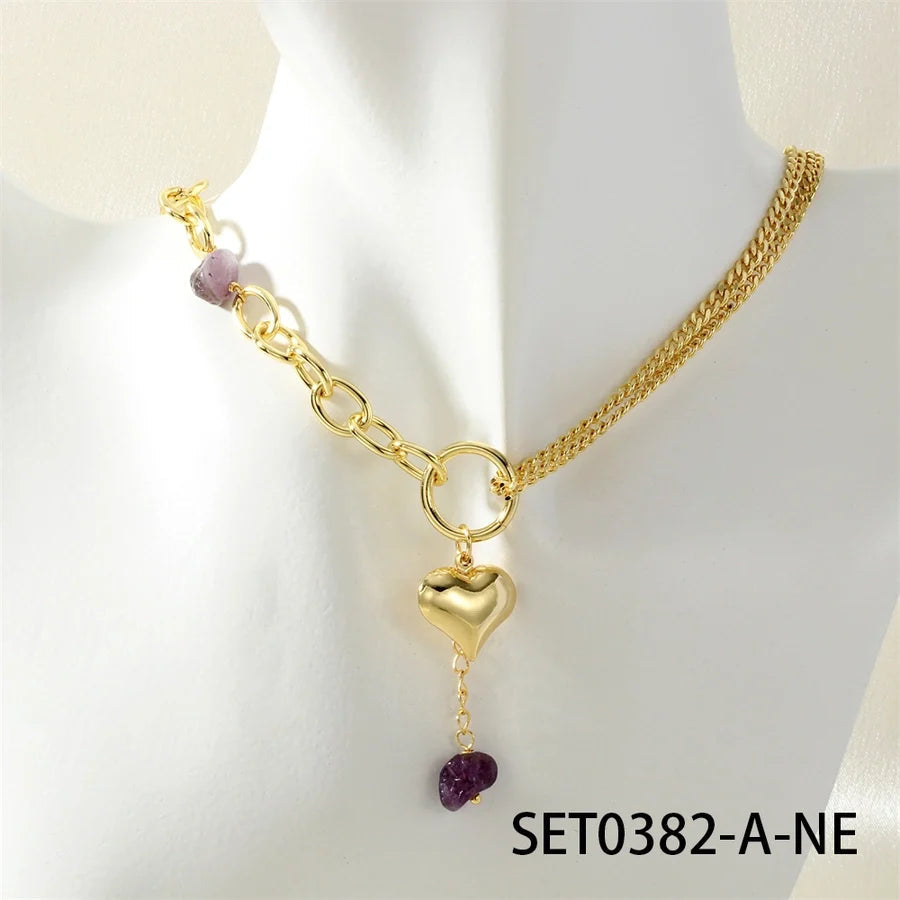 Jewelry Elegant Classic Style Streetwear Heart Shape Copper Bracelets Necklace