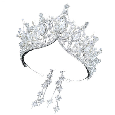 korean style rhinestone crown earrings set wedding hair accessories