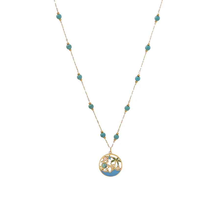 Jewelry Hawaiian Commute Coconut Tree Dolphin 304 Stainless Steel Pearl 18K Gold Plated Hollow Out Jewelry Set