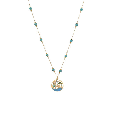 Jewelry Hawaiian Commute Coconut Tree Dolphin 304 Stainless Steel Pearl 18K Gold Plated Hollow Out Jewelry Set