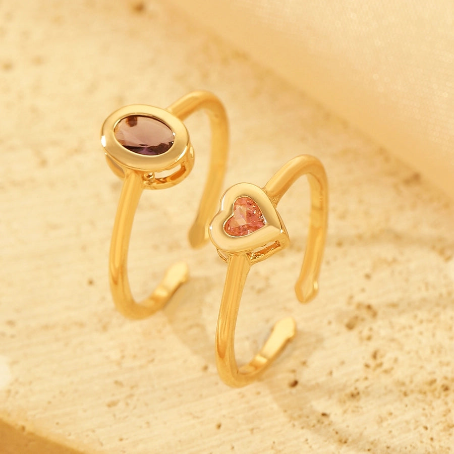 Copper Inlay Geometric Heart Shape Zircon Open Rings